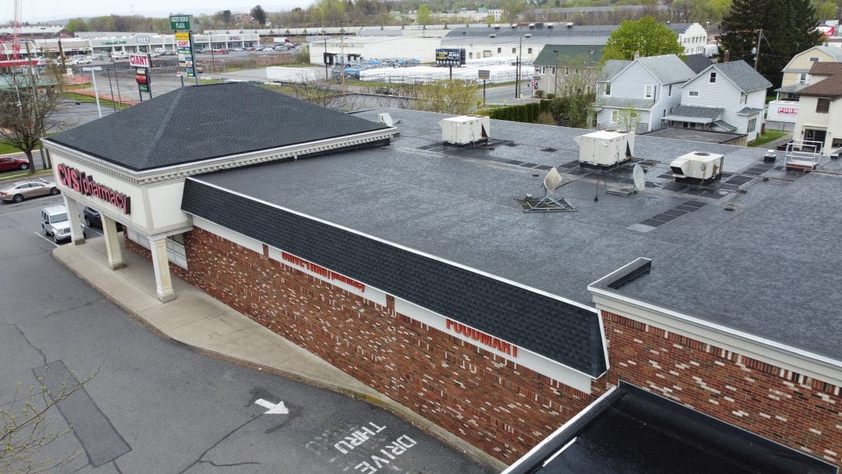 A birds-eye view of the roof of a CVS Pharmacy