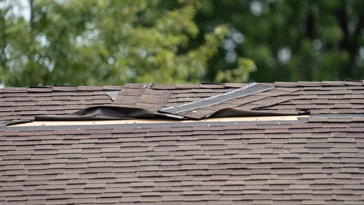 A roof with storm damage.